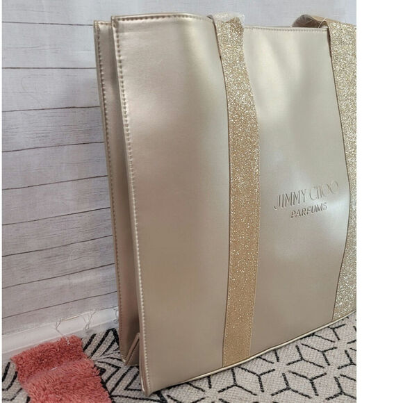 JIMMY CHOO PARFUMS GOLD TOTE BAG W GLITTER HANDLES - Picture 4 of 14